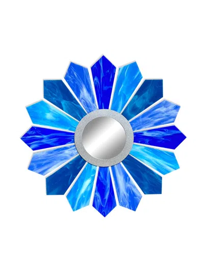 Karo Studios Sunburst Sculptural Glass Wall Mirror In Blue