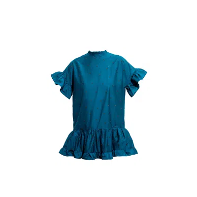 Karolina Ozolinsiute Women's Blue / Green Kiara Party Teal Green Embroidered Top In Blue/green