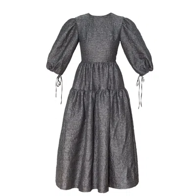 Karolina Ozolinsiute Women's Grey / Silver Luna Dark Silver Maxi Dress With Puff Sleeves In Grey/silver