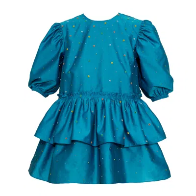Karolina Ozolinsiute Women's Turquoise Blue Embellished Celine Top With Peplum
