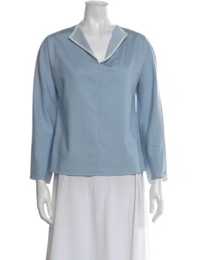Pre-owned Karolina Zmarlak Asymmetrical Long Sleeve Blouse In Blue