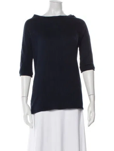 Pre-owned Karolina Zmarlak Bateau Neckline Three-quarter Sleeve Top In Blue
