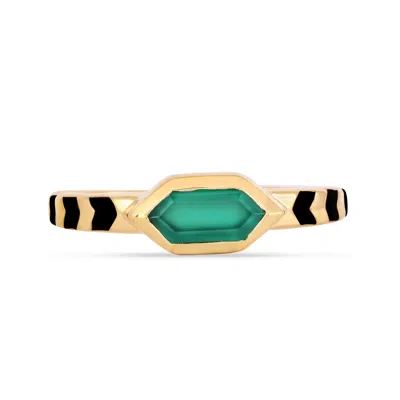 Karrah Jewellery Women's Black / Gold / Green Mina Hexagon Green Onyx Ring Gold Vermeil