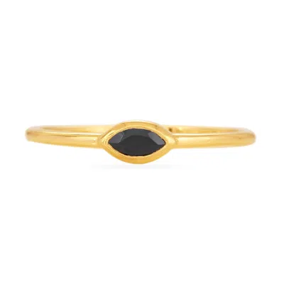 Karrah Jewellery Women's Black Spinel Marquise Ring - Gold Vermeil