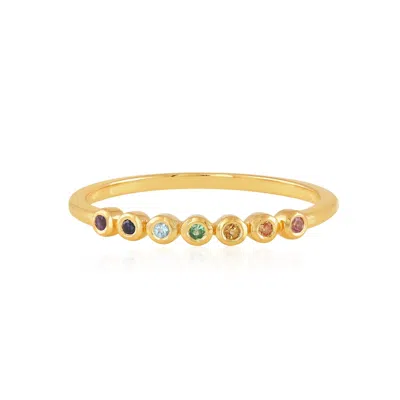 Karrah Jewellery Women's Gold / Blue Rainbow Gemstone Ring Gold Vermeil In Multi