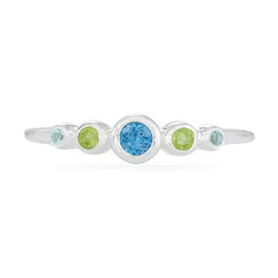 Karrah Jewellery Women's Graduated Blue Topaz & Peridot Ring - Sterling Silver In Multi
