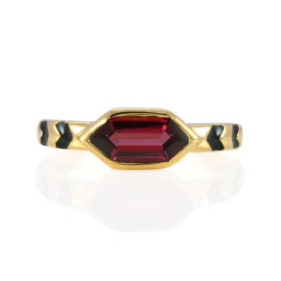 Karrah Jewellery Women's Red / Gold / Black Mina Hexagon Garnet Ring Gold Vermeil In Multi