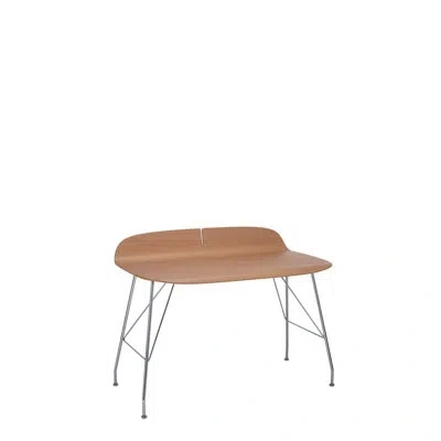 Kartell Earl Of Wood Writing Desk In Light Wood,chrome