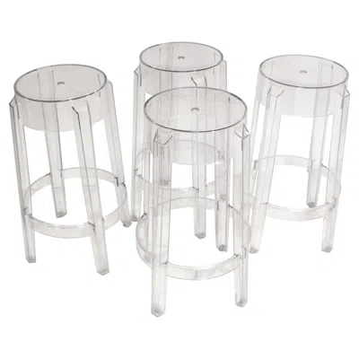 Pre-owned Kartell Early 21st Century Set Of 4 Charles Ghost Bar Stools By Philippe Starck In Gray