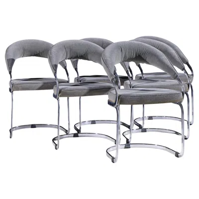 Pre-owned Kartell Giotto Stoppino For  Italian Chrome Cantilever Dining Chairs - Set Of 6 In Gray