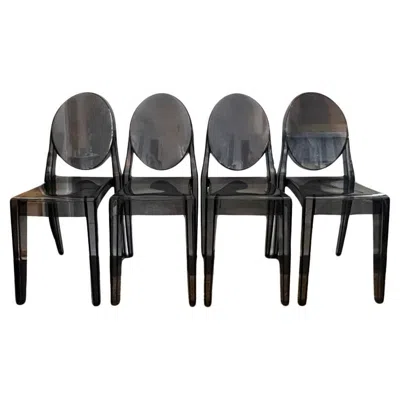 Pre-owned Kartell Grey Ghost Side Chairs, By Phillipe Starck - Set Of 4 In Gray