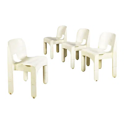 Pre-owned Kartell Italian Modern White Plastic 860 Universale Chairs, Joe Colombo, , 1970s