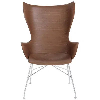 Pre-owned Kartell K-wood Arm-chair By Philippe Starck In Dark Wood Chrome In Brown