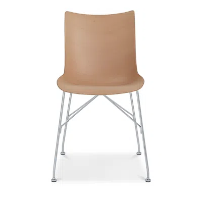 Kartell P Basic Veneer Dining Chair In Light Wood/chrome Legs