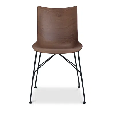 Kartell P Slatted Ash Dining Chair In Dark Wood/painted Steel Legs