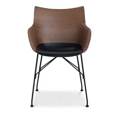 Kartell Q Slatted Ash Dining Chair In Dark Wood/painted Steel Legs