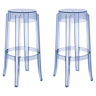 Pre-owned Kartell Set Of 2  Charles Ghost Large Stools In Light Blue By Philippe Starck
