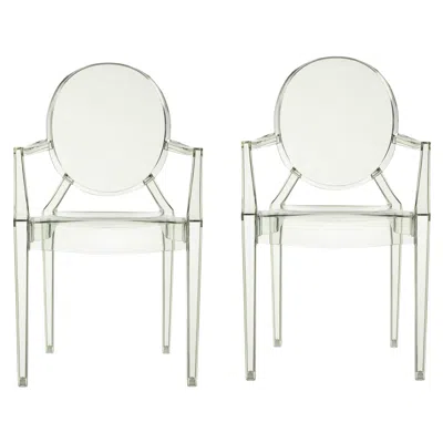 Pre-owned Kartell Set Of 2  Louis Ghost Armchairs In Crystal Green By Philippe Starck