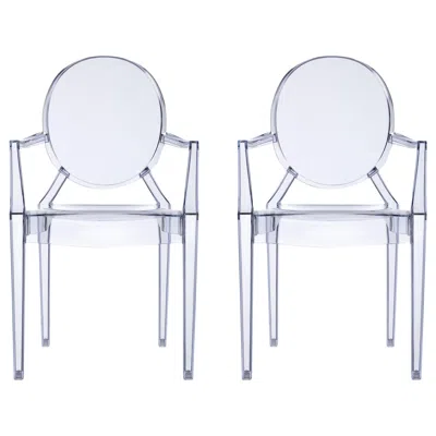 Pre-owned Kartell Set Of 2  Louis Ghost Armchairs In Ice Blue By Philippe Starck