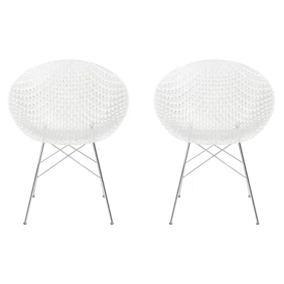 Pre-owned Kartell Set Of 2  Smatrik Chair In Crystal With Chrome Legs By Tokujin Yoshioka In Gray