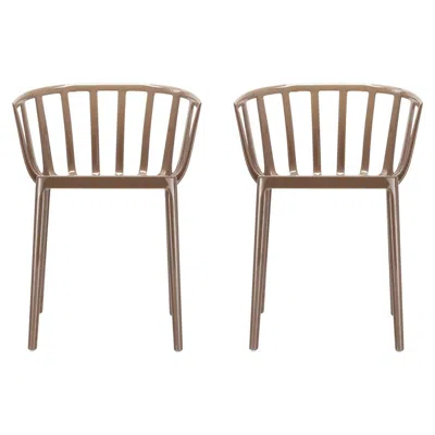 Pre-owned Kartell Set Of 2  Venice Chairs In Glossy Dove By Philippe Starck In Brown