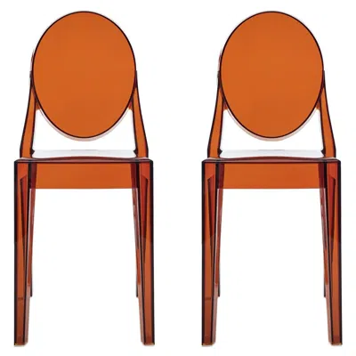 Pre-owned Kartell Set Of 2  Victoria Ghost Chairs In Amber By Philippe Starck In Brown