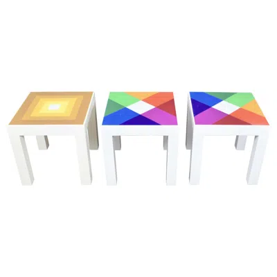 Pre-owned Kartell Trio Mod Pop Art Plastic Parsons Style Square Side Tables Style  Or Syroc In Sand