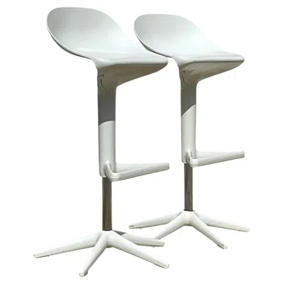 Pre-owned Kartell Vintage Contemporary Spool Stool By Antonio Citterio For  - A Pair In Gray