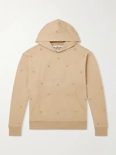 Kartik Research Bead-embellished Embroidered Cotton-jersey Hoodie In Neutral