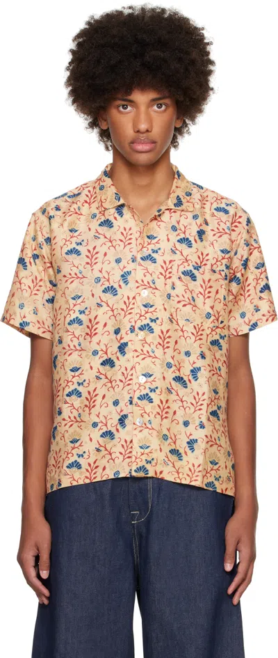 KARTIK RESEARCH BEIGE BLOCK PRINTED CAMP SHIRT