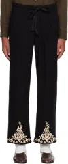 KARTIK RESEARCH BLACK BARACUTA EDITION EMBROIDERED PLEATED TROUSERS