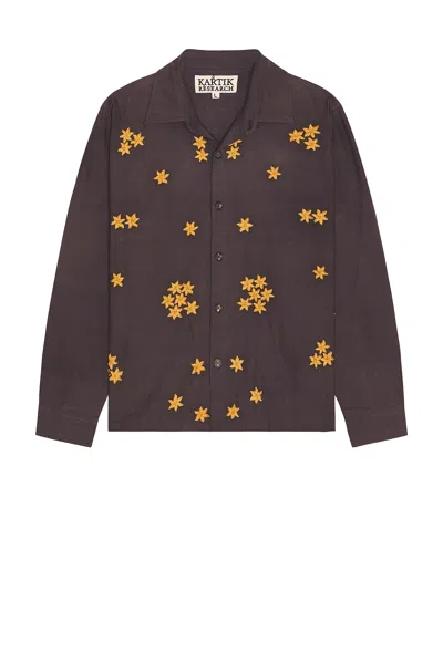 Kartik Research Box Shirt Long Sleeve In Deep Purple/rust