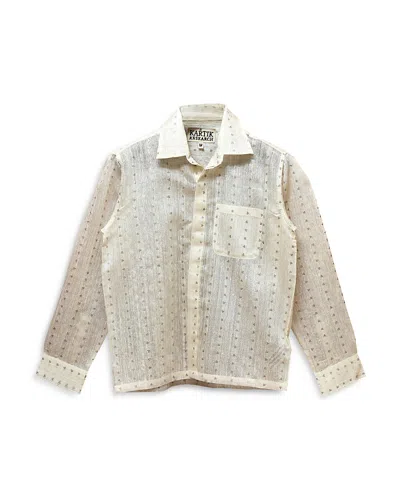 Kartik Research Box Silk Sequin Weave Regular Fit Button Down Shirt In White