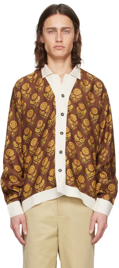Kartik Research Brown & Yellow Paneled Shirt In Brown/yellow/green