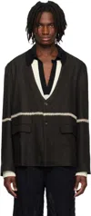 Kartik Research Unstructured Embroidered Linen Blazer In Dark Brown/ecru