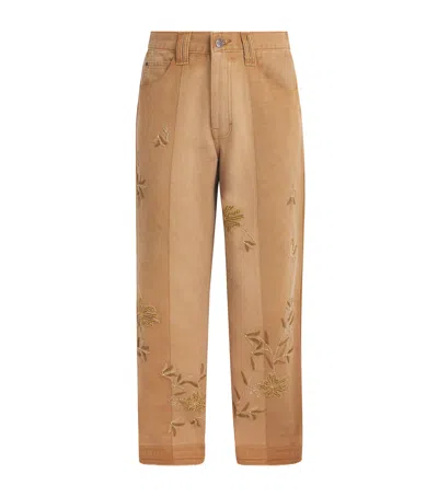 Kartik Research Canvas Embroidered 5-pocket Trousers In Brown