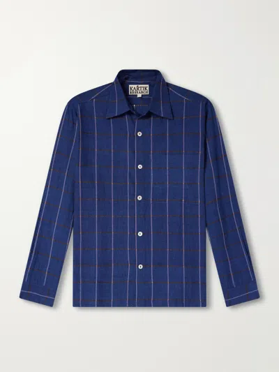 Kartik Research Checked Cotton-canvas Shirt In Blue