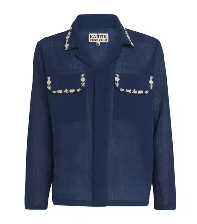 Kartik Research Cotton Embroidered Surya Shirt In Blue
