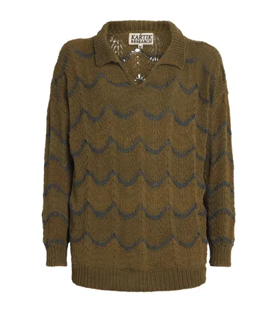 Kartik Research Cotton Knitted Rugby Sweater In Green