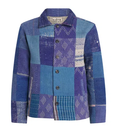 Kartik Research Cotton Patchwork Jacket In Blue