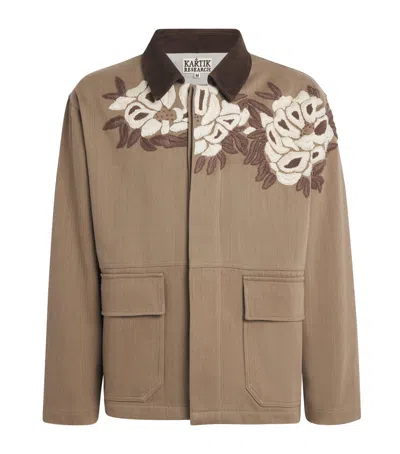 Kartik Research Cotton-suede Embroidered Jacket In Neutral
