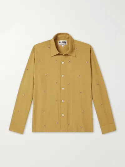 Kartik Research Embroidered Cotton-canvas Shirt In Yellow