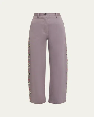 Kartik Research Embroidered Curve-seam Trousers In Lavender