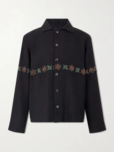 Kartik Research Embroidered Linen Shirt In Black