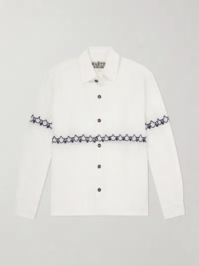 Kartik Research Embroidered Linen Shirt In White