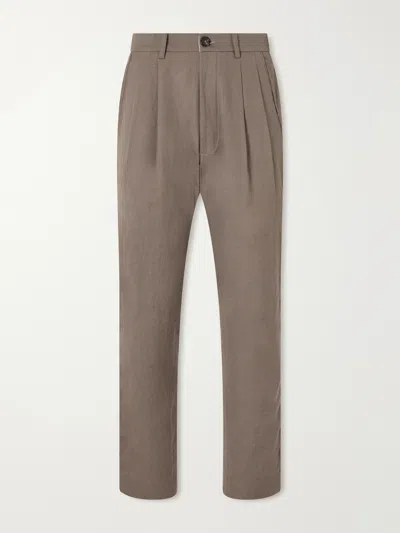 Kartik Research Embroidered Pleated Straight-leg Wool-canvas Trousers In Neutral