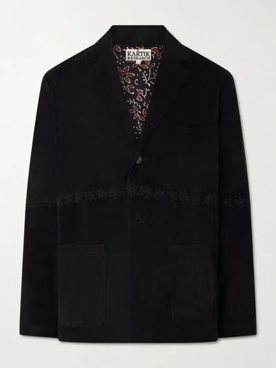 Kartik Research Embroidered Suede Blazer In Black