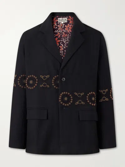 Kartik Research Embroidered Wool Blazer In Black
