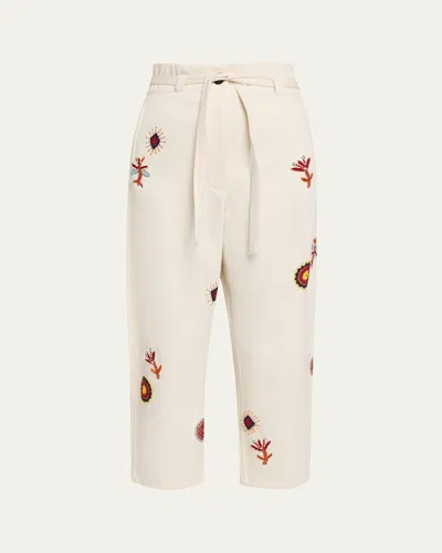 Kartik Research Fauji Tie-waist Embroidered Pants In Ecru/multi