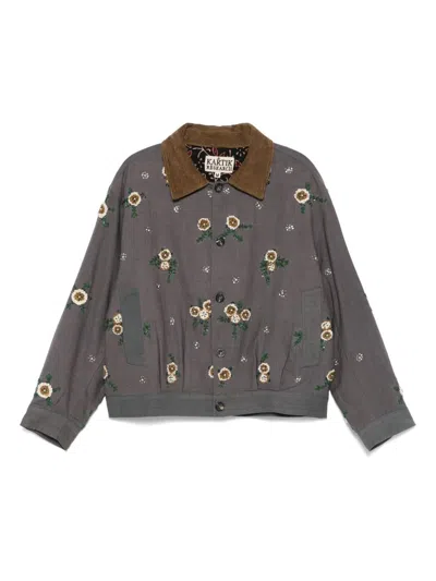Kartik Research Floral-embroidered Jacket In Grau